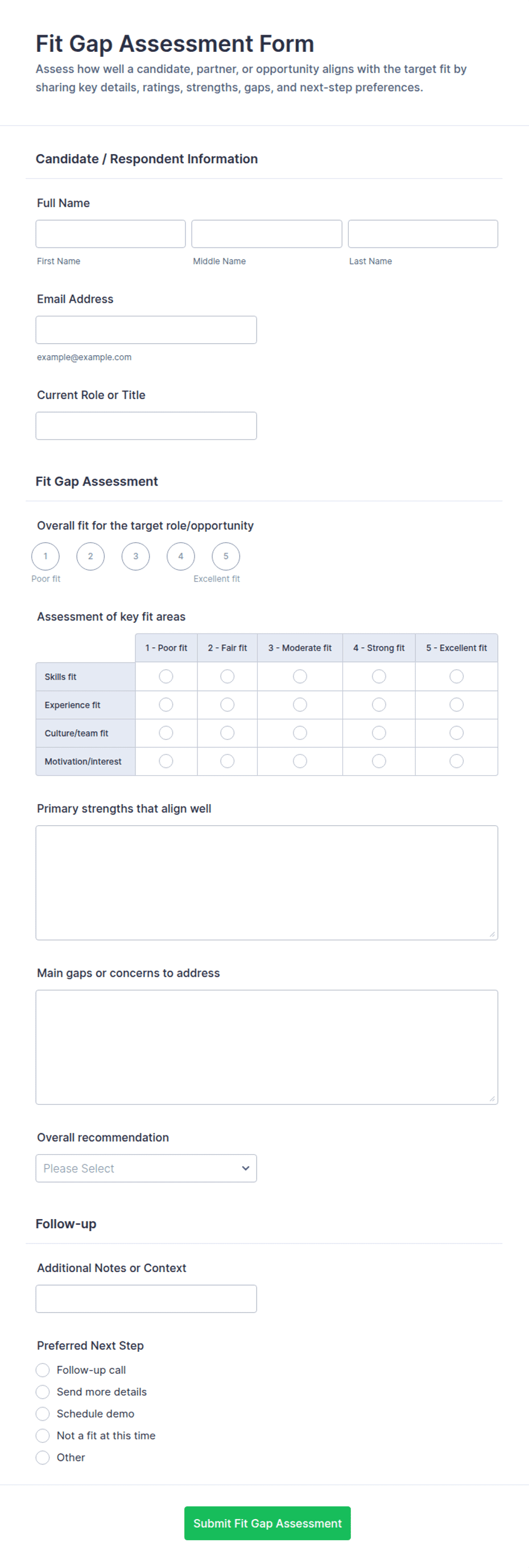 Fit Gap Assessment Form Template | Jotform