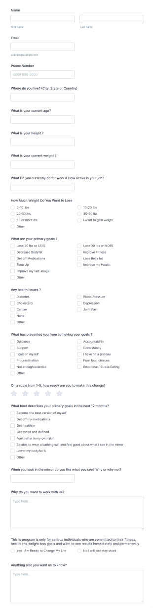 Fit Life Coaching Intake Form Template