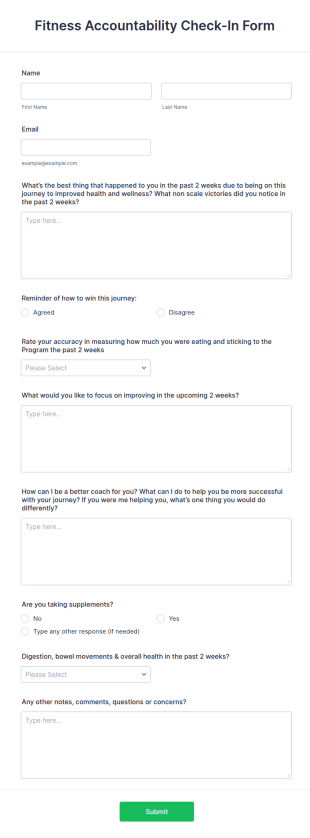 Fitness Accountability Check In Form Template