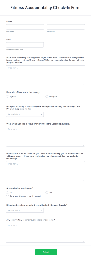 Fitness Accountability Check In Form Template