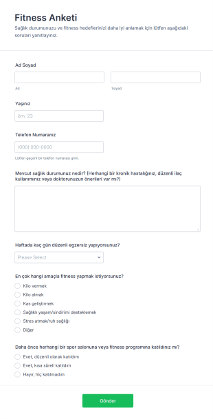 Fitness Anketi Form Template