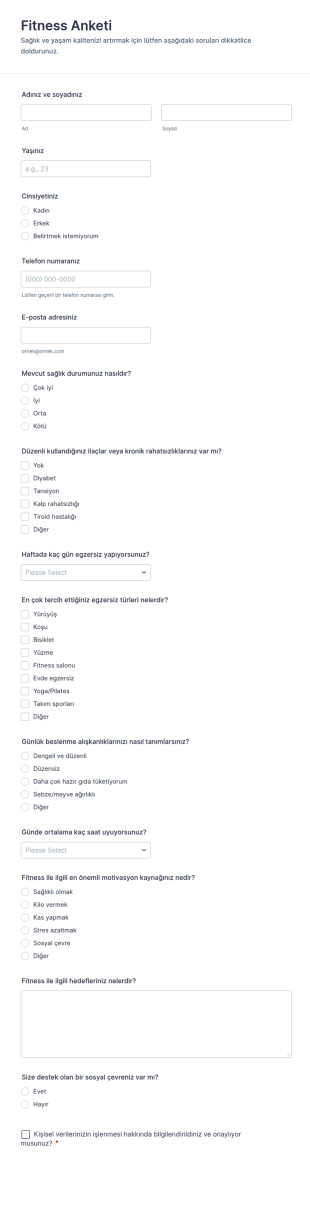 Fitness Anketi Form Şablonu