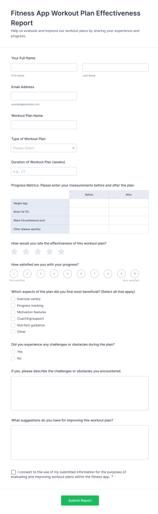 Fitness App Workout Plan Effectiveness Report Form Template