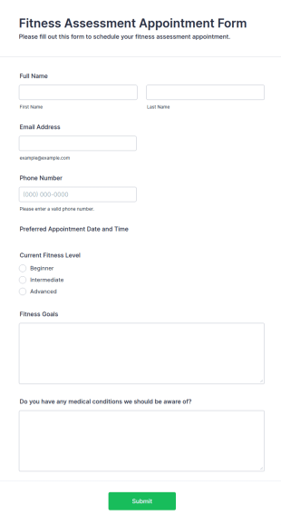 Fitness Assessment Appointment Form Template
