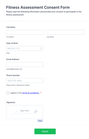 Fitness Assessment Consent Form Form Template