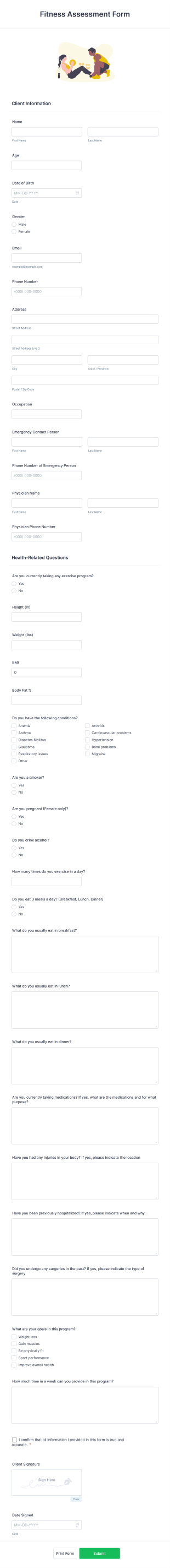 Fitness Assessment Form Template