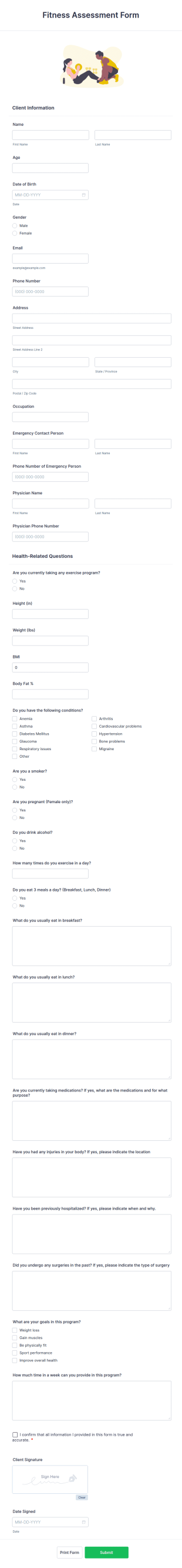 Fitness Assessment Form Template