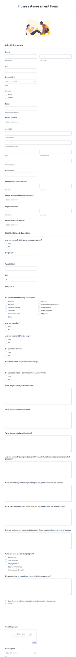 Fitness Assessment Form Template