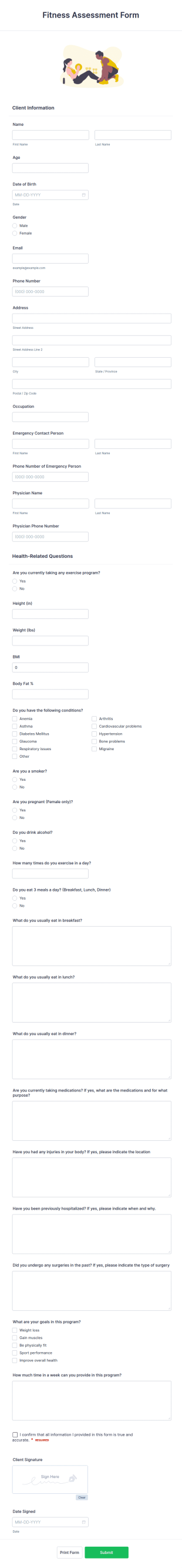 Fitness Assessment Form Template