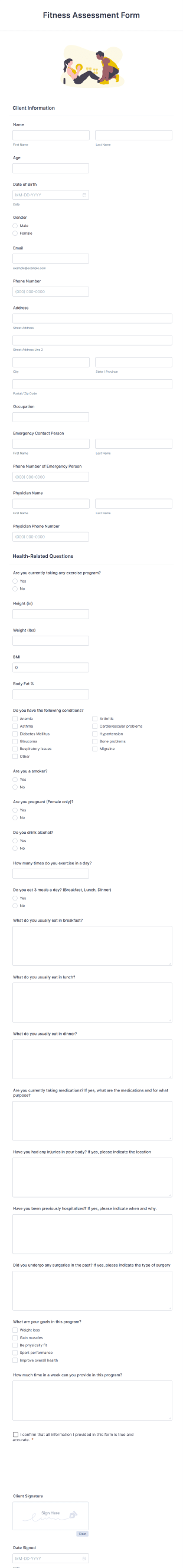 Fitness Assessment Form Template