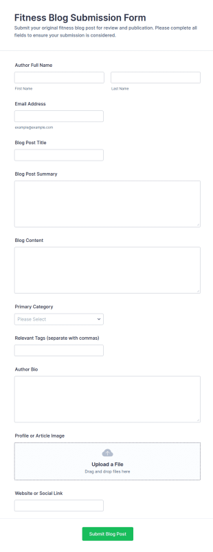 Fitness Blog Submission Form Template