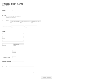 Fitness Boot Camp Aanmeldformulier