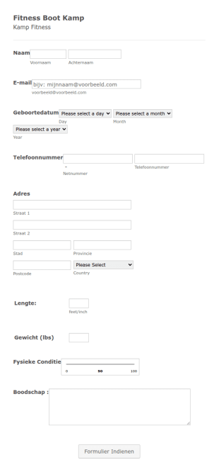 Fitness Boot Camp Aanmeldformulier