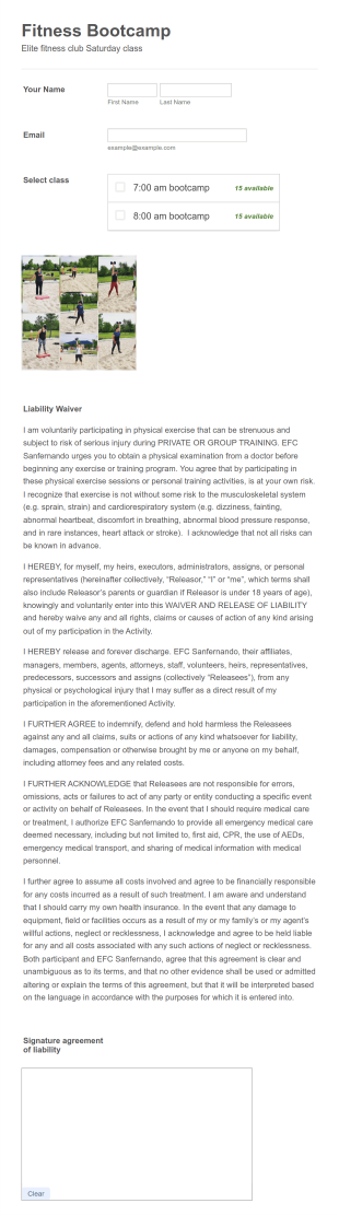Fitness Bootcamp Form Template