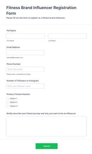 Fitness Brand Influencer Registration Form Template