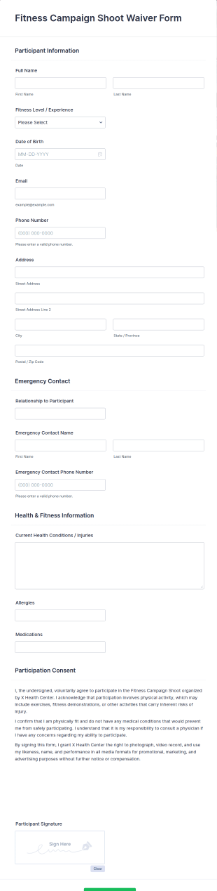 Fitness Campaign Shoot Waiver Form Template