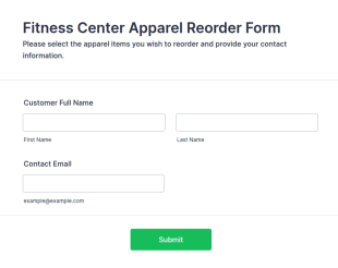 Fitness Center Apparel Reorder Form Template