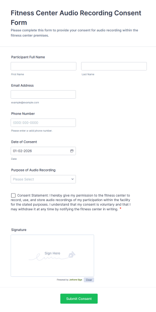 Fitness Center Audio Recording Consent Form Template