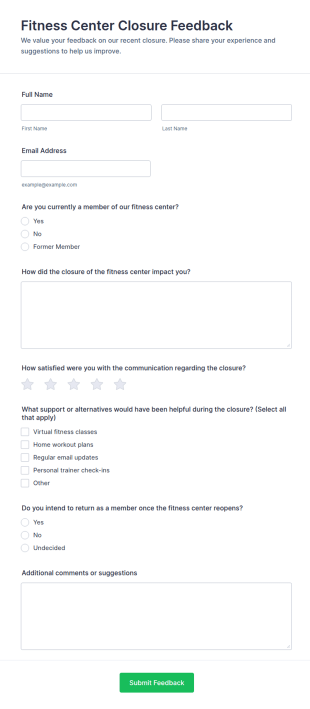 Fitness Center Closure Feedback Form Template