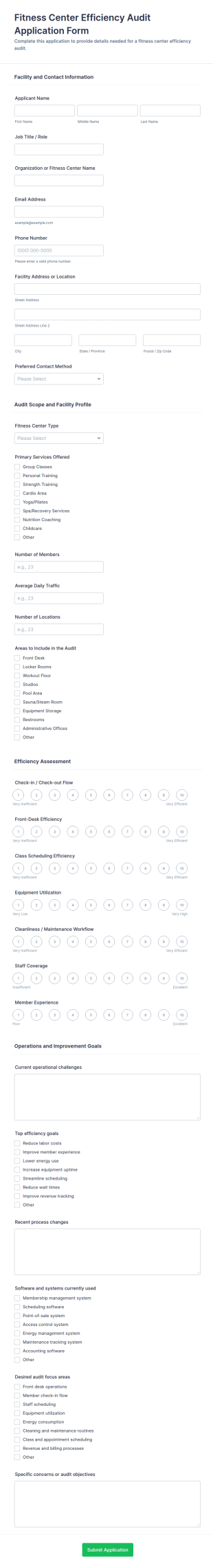 Fitness Center Efficiency Audit Application Form Template