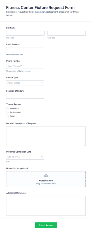 Fitness Center Fixture Request Form Template