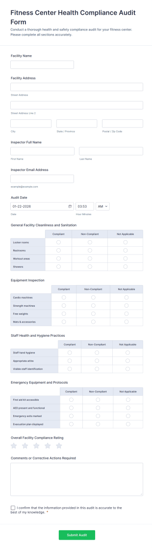 Fitness Center Health Compliance Audit Form Template