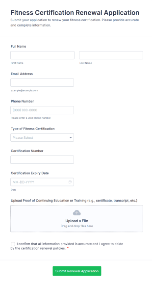 Fitness Certification Renewal Application Form Template