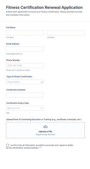 Fitness Certification Renewal Application Form Template