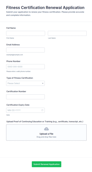 Fitness Certification Renewal Application Form Template