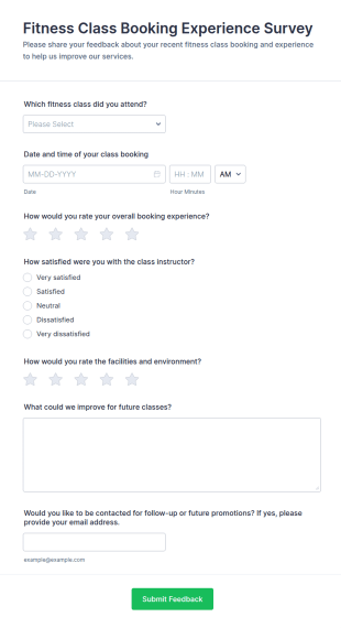 Fitness Class Booking Experience Survey Form Template