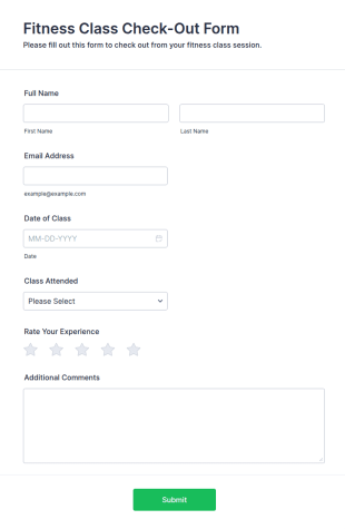 Fitness Class Check Out Form Template