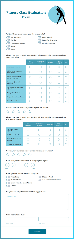 Fitness Class Evaluation Form Template