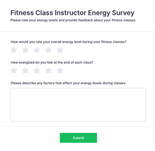Fitness Class Instructor Energy Survey Form Template