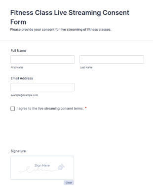 Fitness Class Live Streaming Consent Form Template