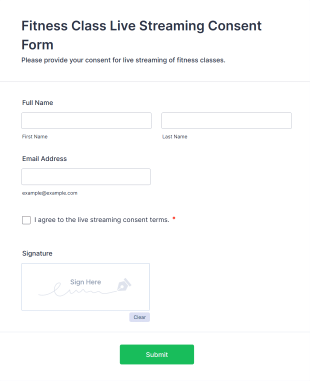 Fitness Class Live Streaming Consent Form Template