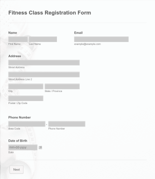 Fitness Class Registration Form Template