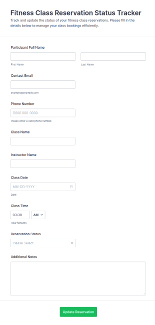 Fitness Class Reservation Status Tracker Form Template