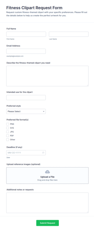 Fitness Clipart Request Form Template