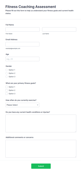 Fitness Coaching Assessment Form Template