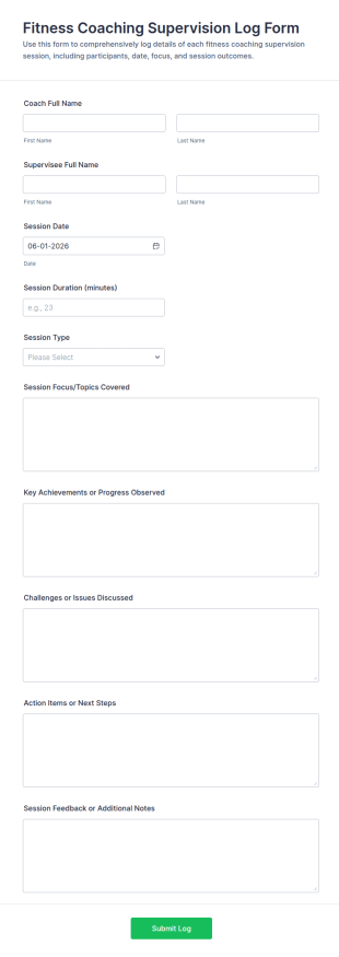 Fitness Coaching Supervision Log Form Template