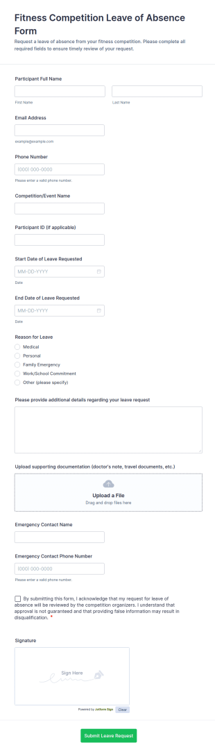 Fitness Competition Leave Of Absence Form Template