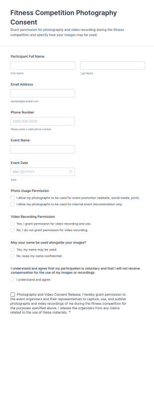 Fitness Competition Photography Consent Form Template