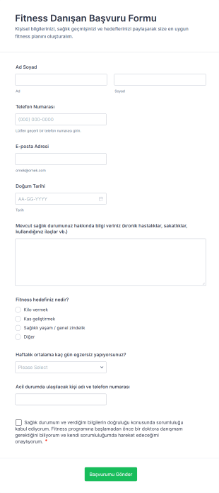 Fitness Danışan Başvuru Form Template