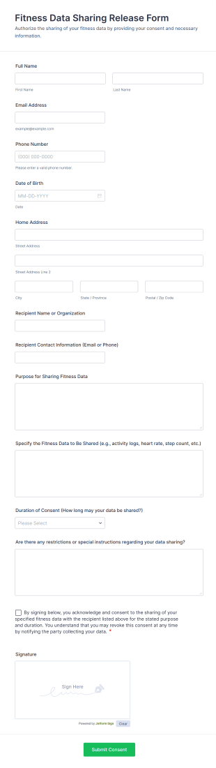 Fitness Data Sharing Release Form Template