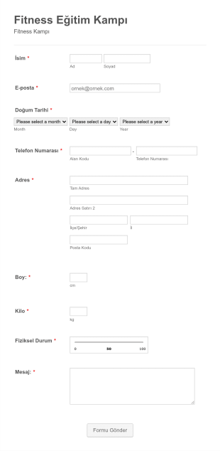 Fitness Eğitim Kampı Kayıt Form Template