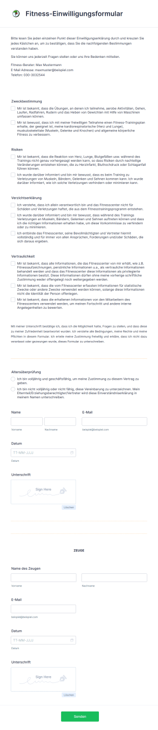Fitness Einwilligungsformular