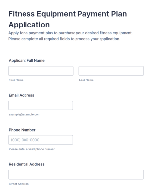 Fitness Equipment Payment Plan Application Form Template