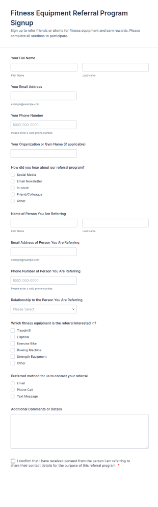Fitness Equipment Referral Program Signup Form Template
