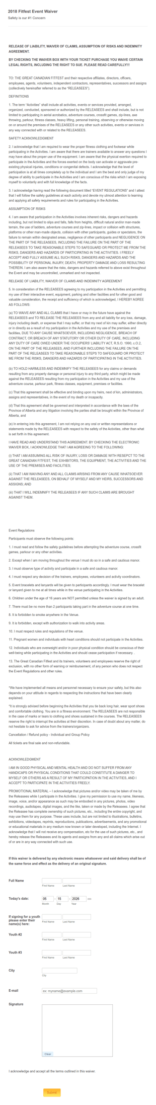 Fitness Event Waiver Form Template