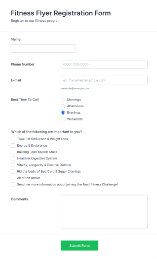 Fitness Flyer Form Template